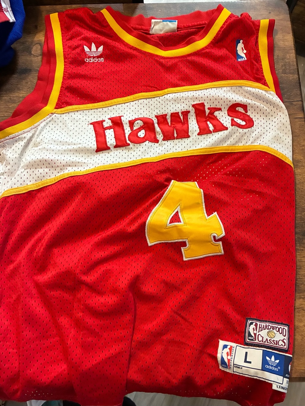 adidas Red, White & Yellow Hawks #4 Basketball Jersey